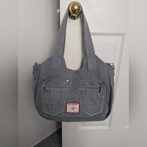 BNWT - True Religion Light Blue Denim Tote/Crossbody/Shoulder/Beach/School Bag - Picture 1 of 16